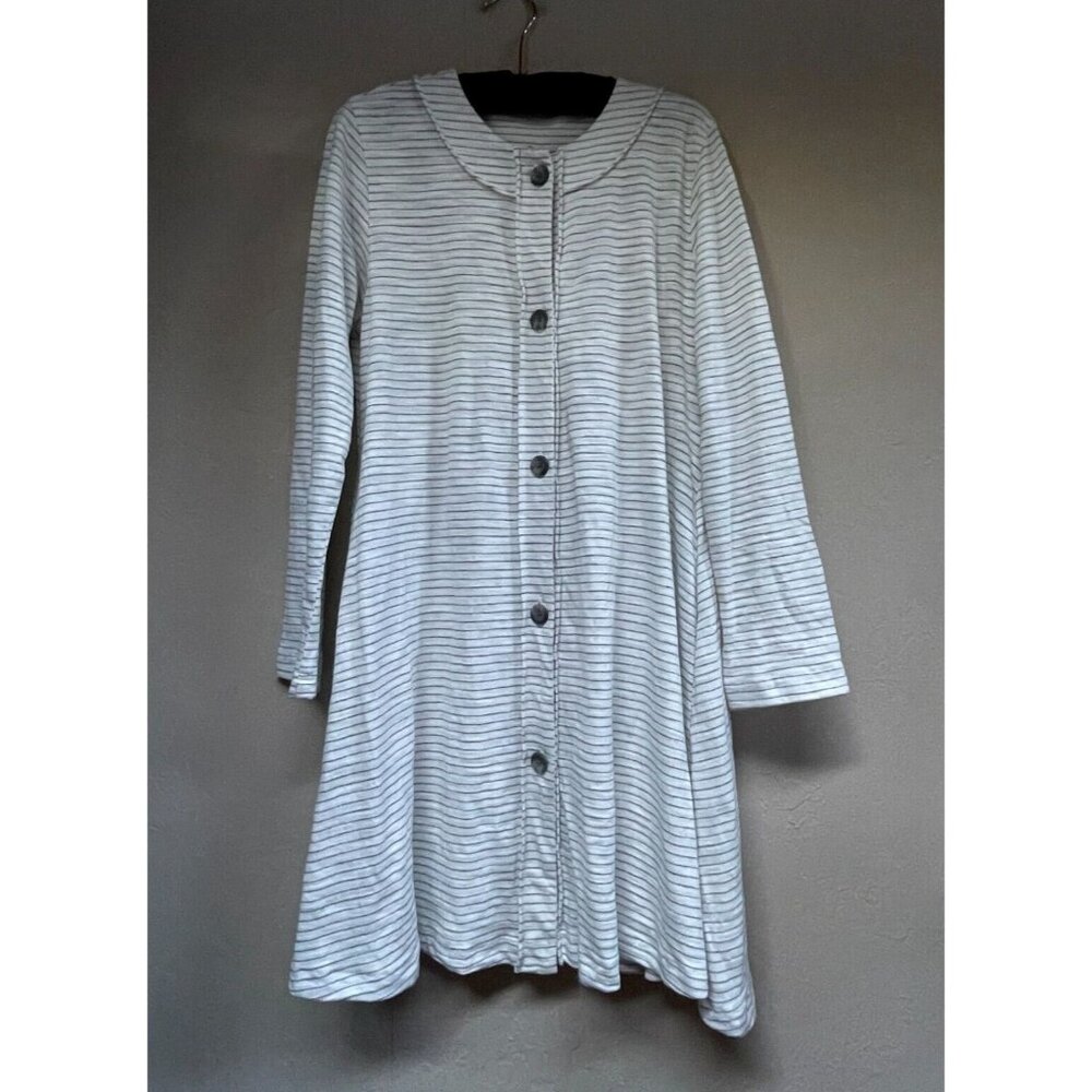 Spirit House Women's Medium Long Sleeve Button Down Shift Dress Striped White
